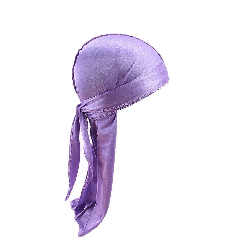 Satijnen zijdeachtige durags haarmutsen vrouwen pruiken tulband mannen effen kleur hiphop pet lange staart hoofddoek haarstylingtool wrap: Paars 