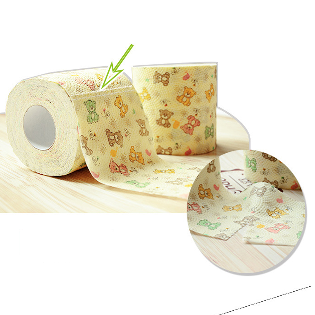 1roll 3-layers Cute Cartoon Bear Printing Roll Paper Towel Core Bath Toilet Roll Paper Tissue Household Toilet Paper