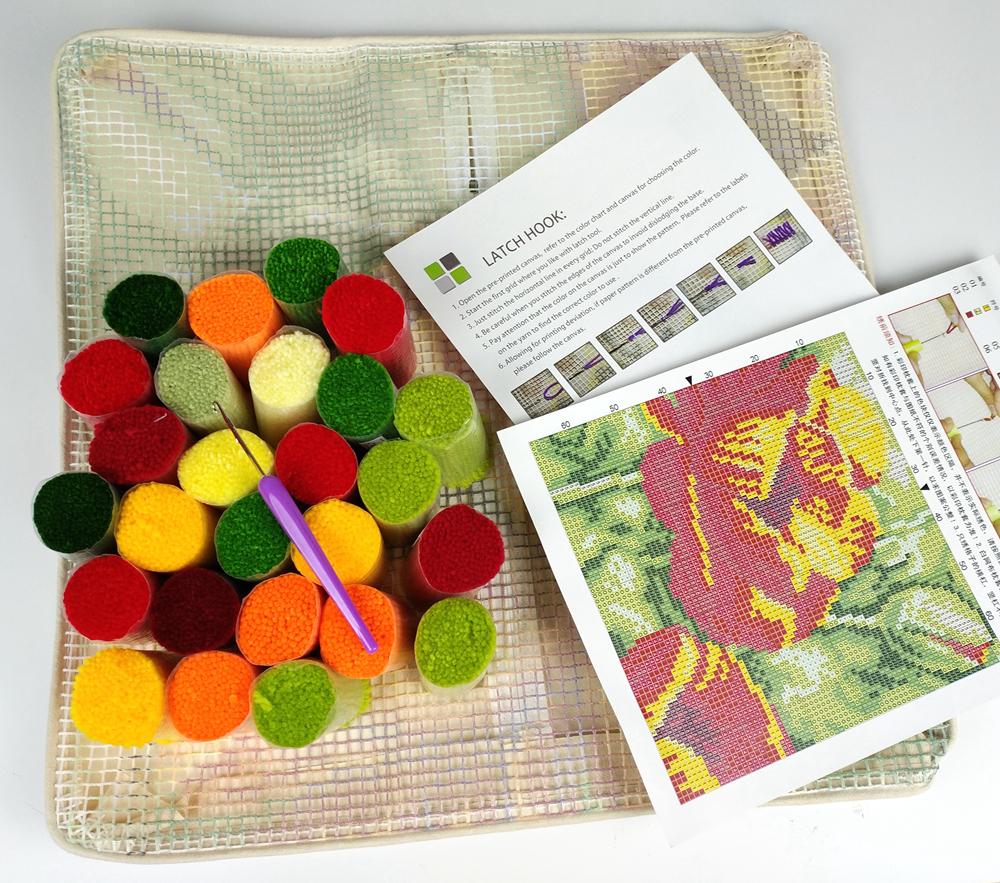 Latch Hook Kit Make Your Own Cushion Ladybug Daisy Acrylic Yarn Crochet Pillow Case Set Printed Canvas Latch Hook Cushion Cover