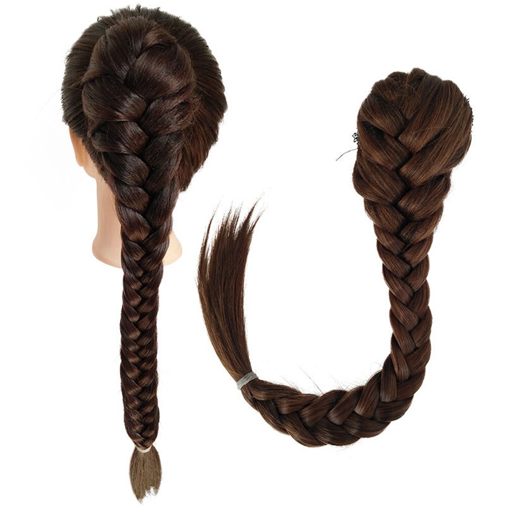 XUANGUANG Braided Plait Fishtail Fishbone Drawstring Synthetic Ponytail For White Female Hairpiece Black, Brown
