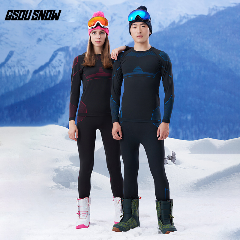 GSOU SNOW-ropa interior de esquí para hombre y mujer, traje de esquí largo, chaqueta térmica de secado rápido, pantalones transpirables para invierno y exteriores