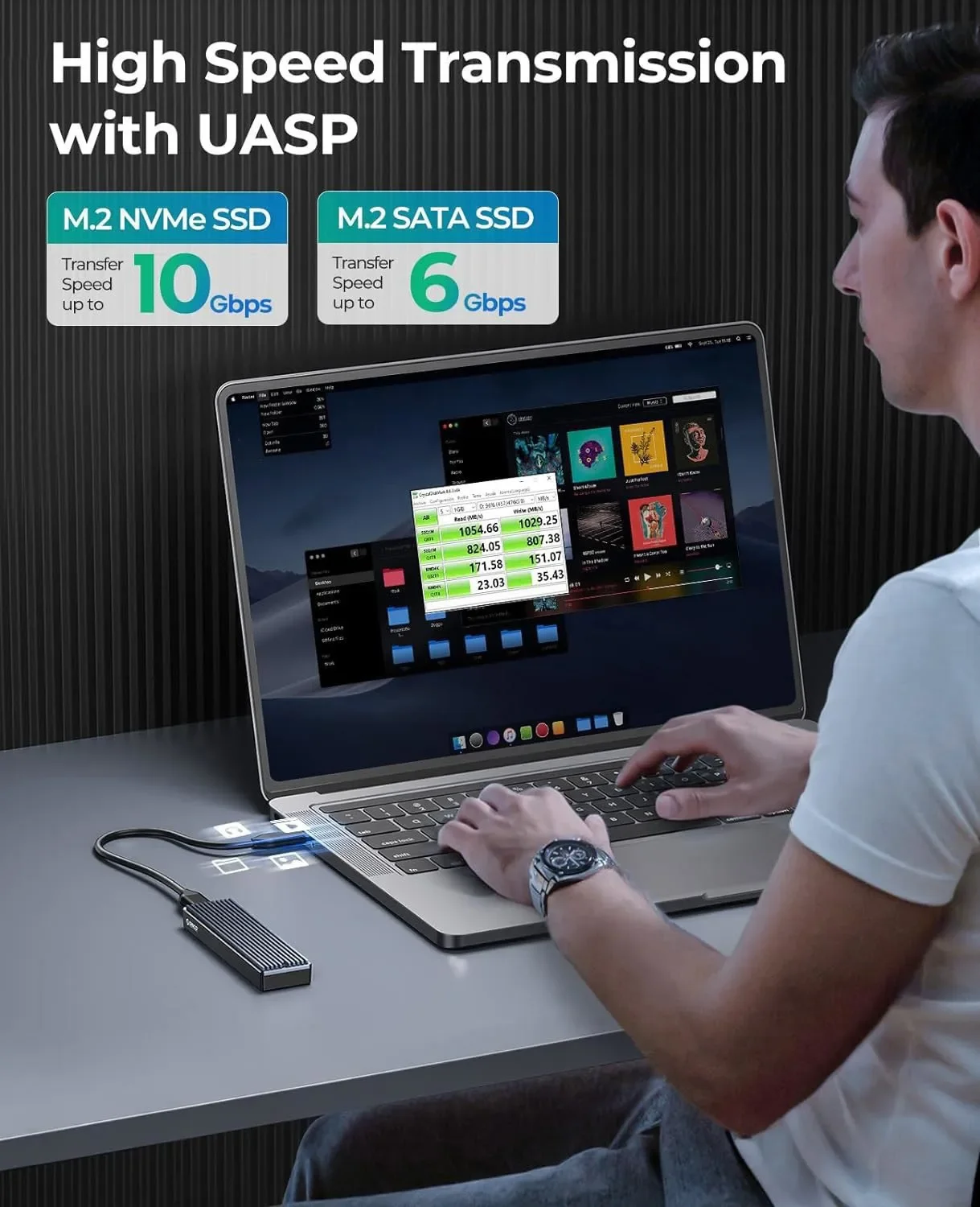 ORICO 10Gbps M.2 NVMe SSD Enclosure Aluminum Type C USB 3.2 Gen2 Tool-Free M.2 NVMe to USB Adapter for PCIe NVMe and SATA SSD