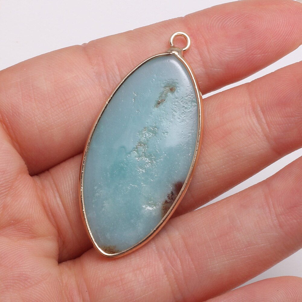 Natural Stone Agates Pendants Horse Eye Shape exquisite Charm for Jewelry Making Diy earring necklace Bracelet accessories: Amazonite