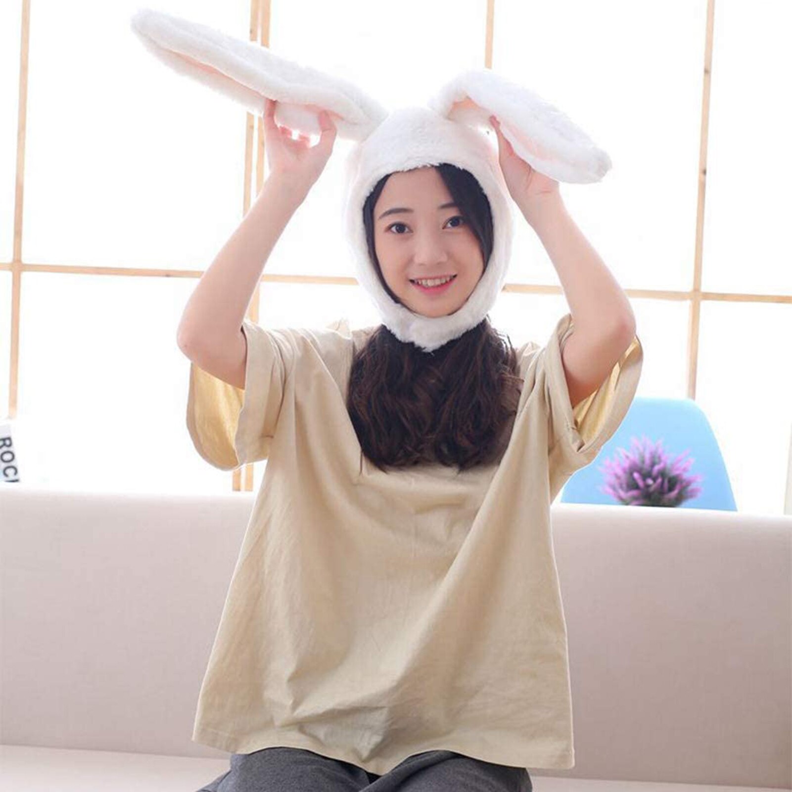 Cute Girls Hat Plush Rabbit Bunny Ears Hat Earflap Cap Head Warmer Photo Supplies Hat with earflaps bunny hat Headgear Hats