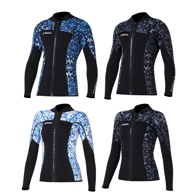 3MM Men's Neoprene Women Wetsuit Skins Long Sleeve Jacket with Front Zipper Rashguard Spearfishing Diving Suit Wet Suits