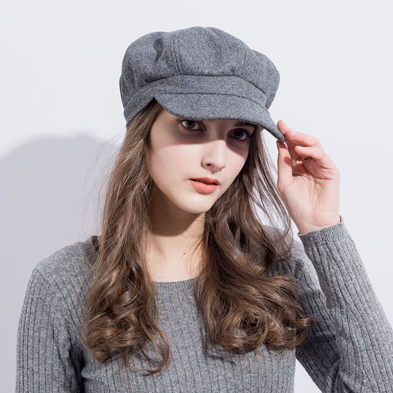 Boina de lana para mujer, gorro de , estilo informal,: C