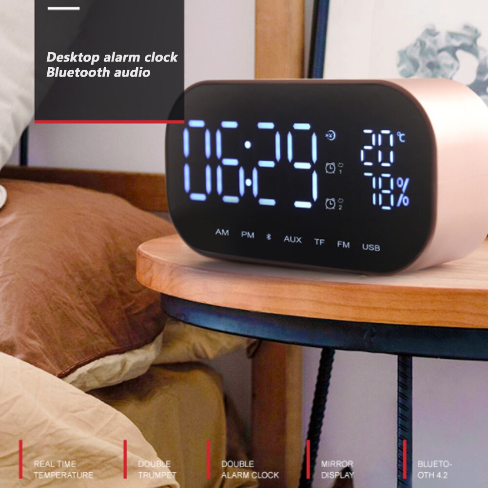 Smart Alarm Clock with Bluetooth Speaker Dual Alarm Clock Portable Clock 3 Lightness for Bedroom Study