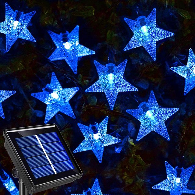 LED Star Solar Garden String Lights Outdoor Solar Powered Lamp Waterproof For Decoration Patio Yard Tree Christmas Wedding Party: Blue / 6.5M 30LED