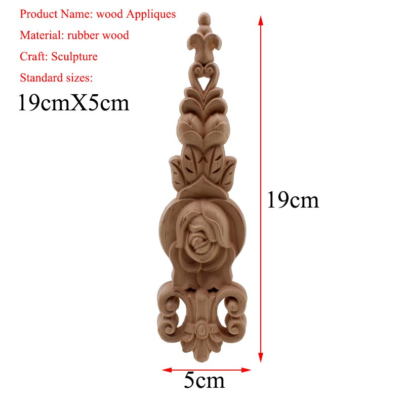 VZLX Flower Wood Carving Natural Wood Appliques for Furniture Cabinet Unpainted Wooden Mouldings Decal Decorative Figurine: 19cmX5cm