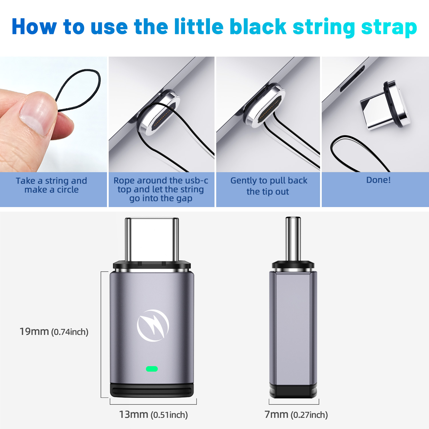 Magnetic USB C Adapter Support USB PD 100W Quick Charge, 480Mbp/s Data Transfer,Compatible for MacBook and Mostly USBC Devices