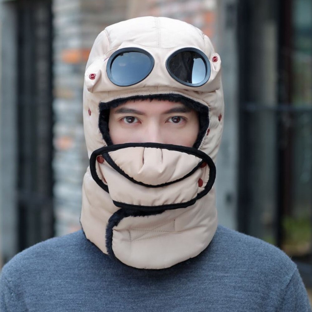 Thermal Winter Trapper Hat with Glasses Autumn Winter Cycling Windproof Outdoor Cap WHShopping