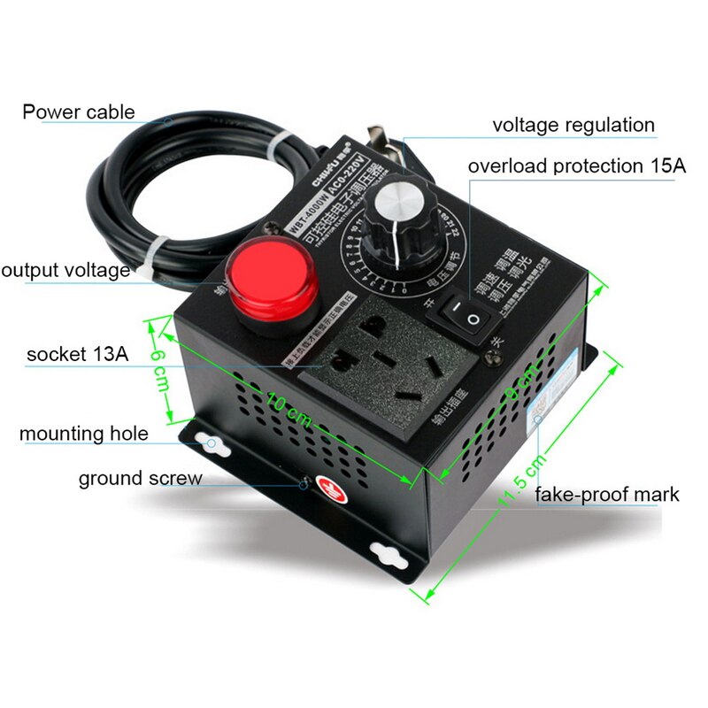 Ac 220v 4000w scr elektronisk spenningsregulator temperatur motor viftehastighetskontroll dimmer elektrisk verktøy justerbar