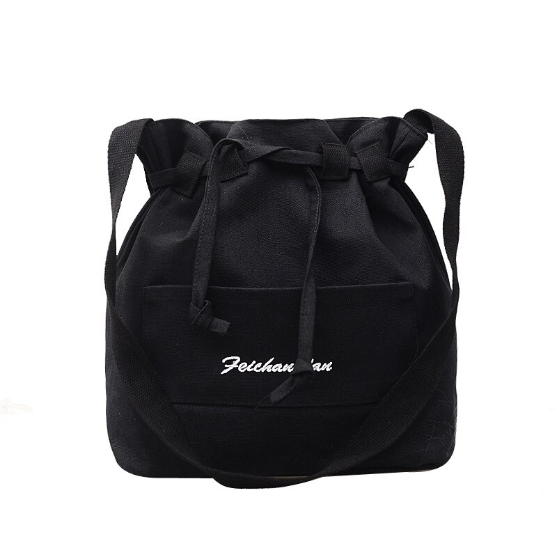 Nian lente en zomer koreaanse versie van de eenvoudige emmer canvas tas schouder laptop bulk tas messenger vrouw: Zwart