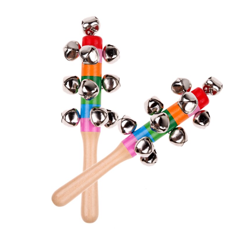 Baby's Bell Rattle Rainbow Shaker Stick Educational Toy Handle Wooden Activity Bell Ring Rainbow Musical Instrument