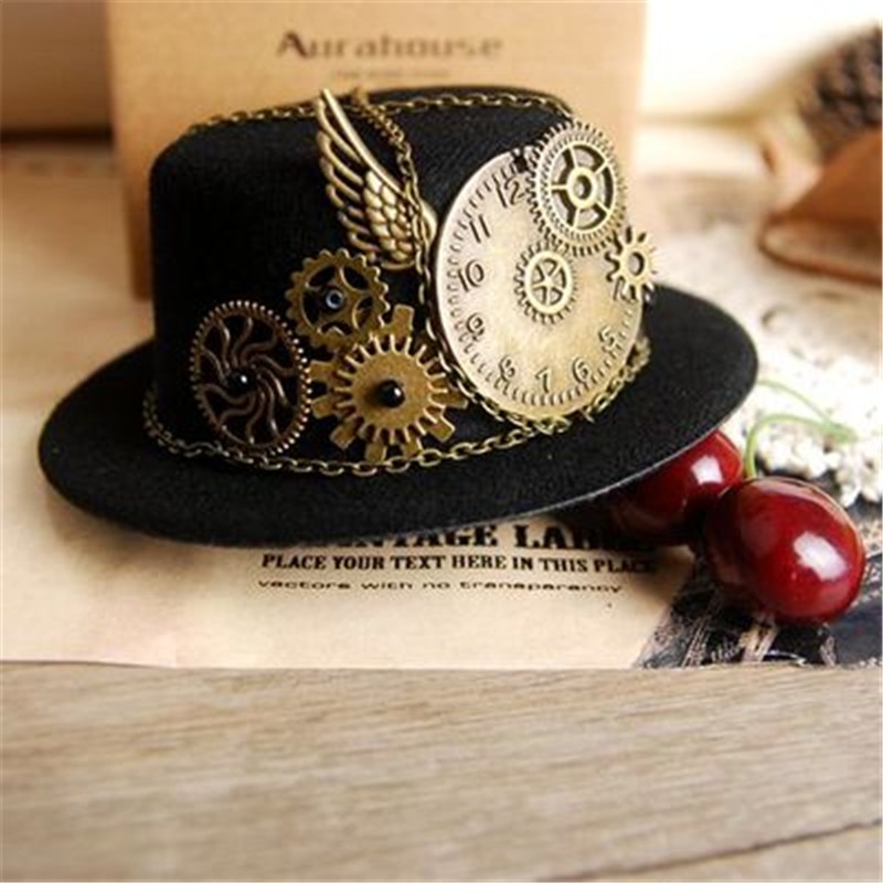 Mini sombrero gótico con cadena de ala para niña, sombrero Retro con clip para el pelo, Steampunk, para Cosplay, para fiestas