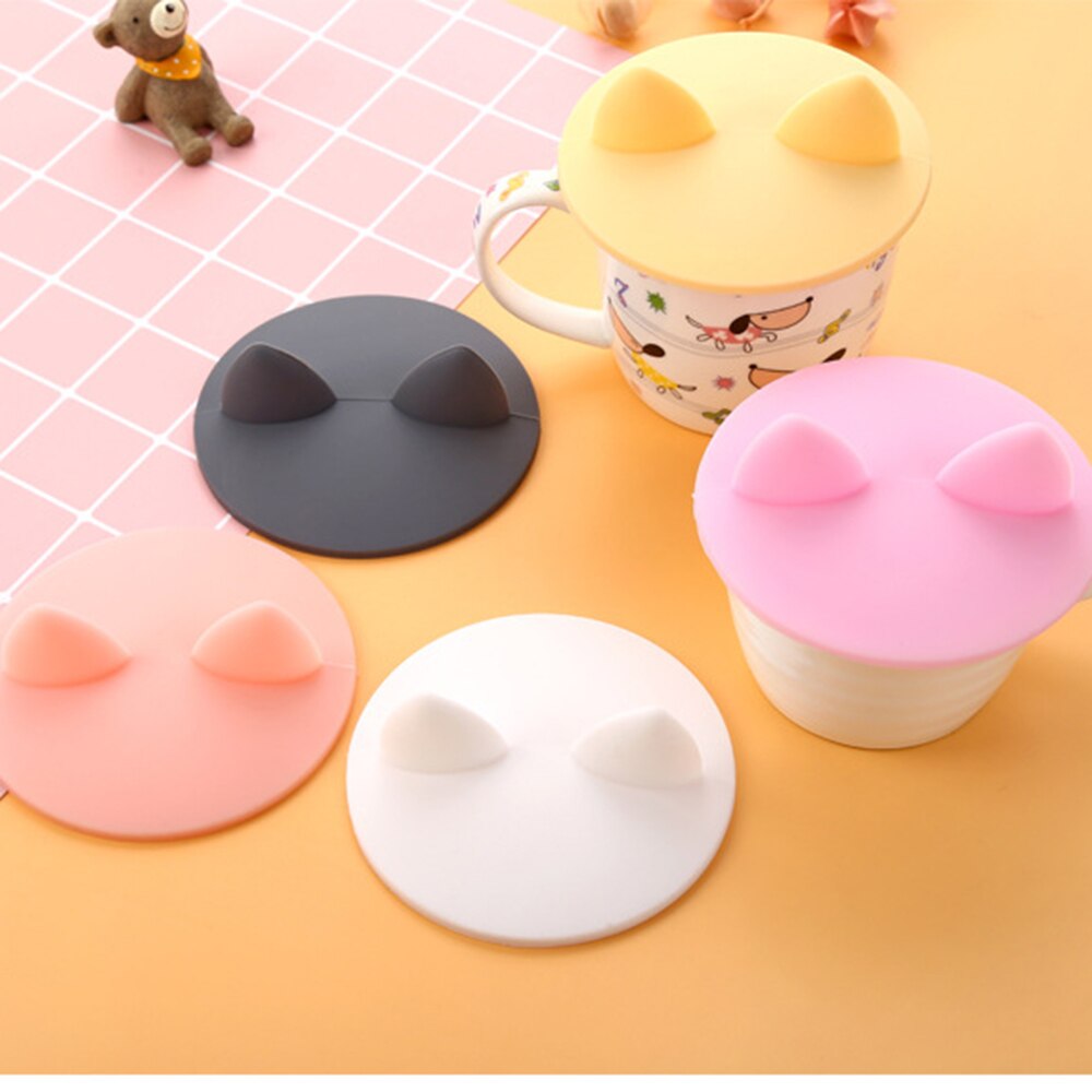 Nette Anti-staub Silikon Tasse Abdeckung Katzen Ohren Deckel Kaffee Deckel Wärme-Beständig wiederverwendbar Dichtung Abdeckung Becher Wasser tasse Zubehör