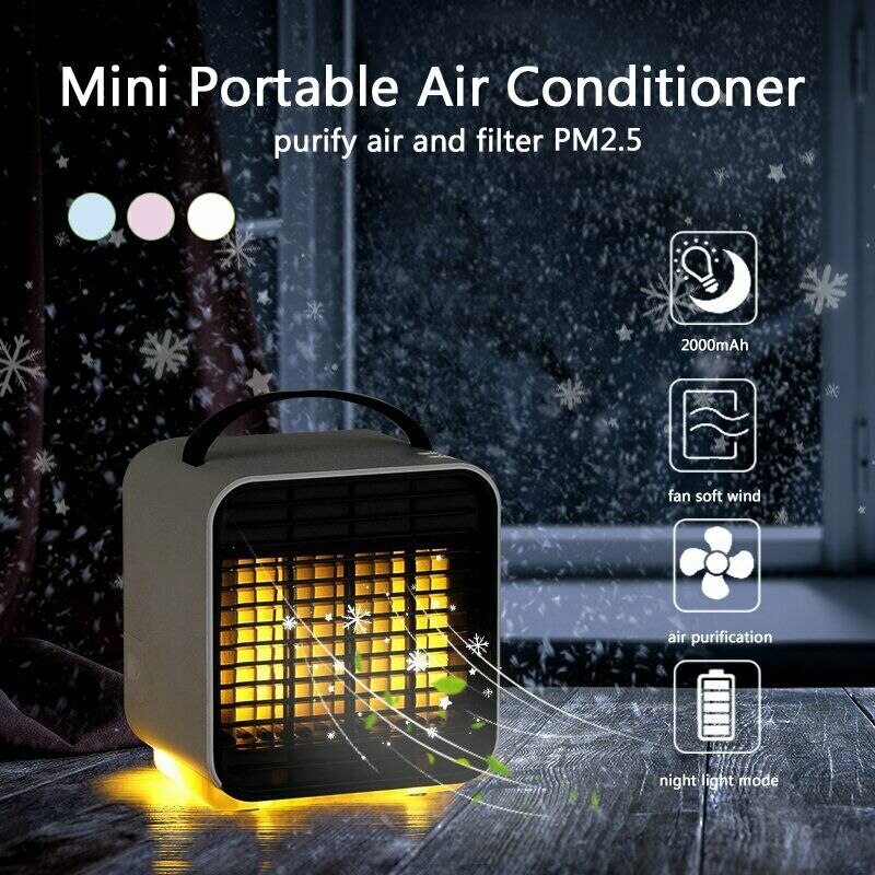 Mini portátil de aire acondicionado ventilador espacio Personal ventilador de luz LED más fría enfriador de aire de Casa USB de enfriamiento de aire recargable fresco enfriador