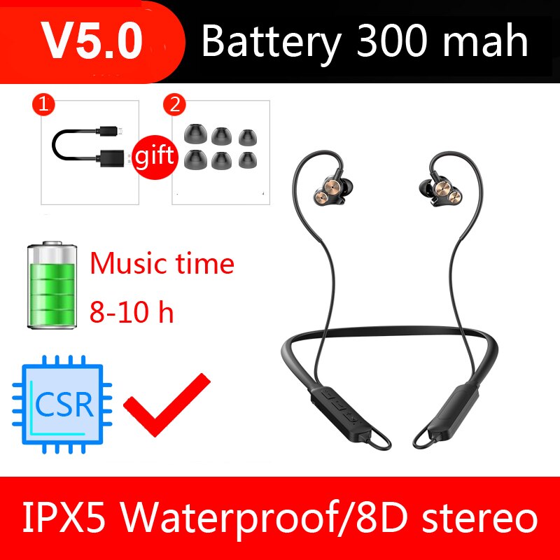 CBAOOO DT05 V5.0 Wireless Bluetooth Earphone 8D Stereo Headset Neckband Sport Earbuds Bass Headphones With Mic For All Phone: Default Title