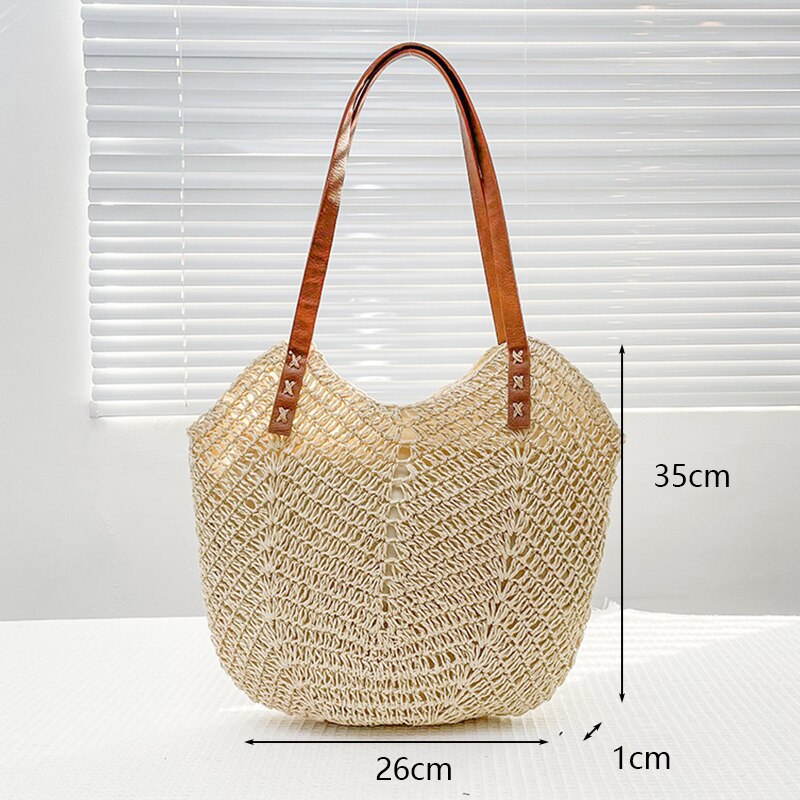 Gus borse da spiaggia in paglia grande borse da donna moda estiva donna 2022 borse da donna Casual borsa a tracolla nappa cerniera Bolsas: c-beige