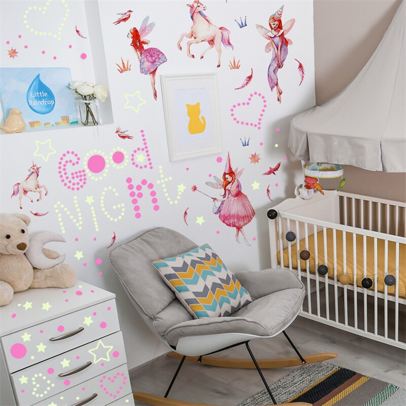 Glow In The Dark Star Voor Kinderkamer Decor Lichtgevende Fee Eenhoorn Decal Muursticker Voor Nursery Slaapkamer Decoratieve voor Meisje