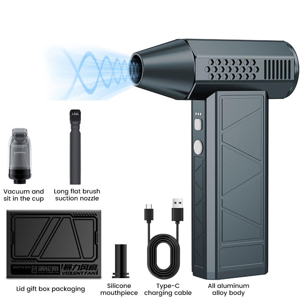 Mini Air Blower With Extra Vacuum Kits 130000RPM Turbo Jet Fan Wind Speed 52m/s Electric Blower Vacuum Cleaner Brushless Motor: grey