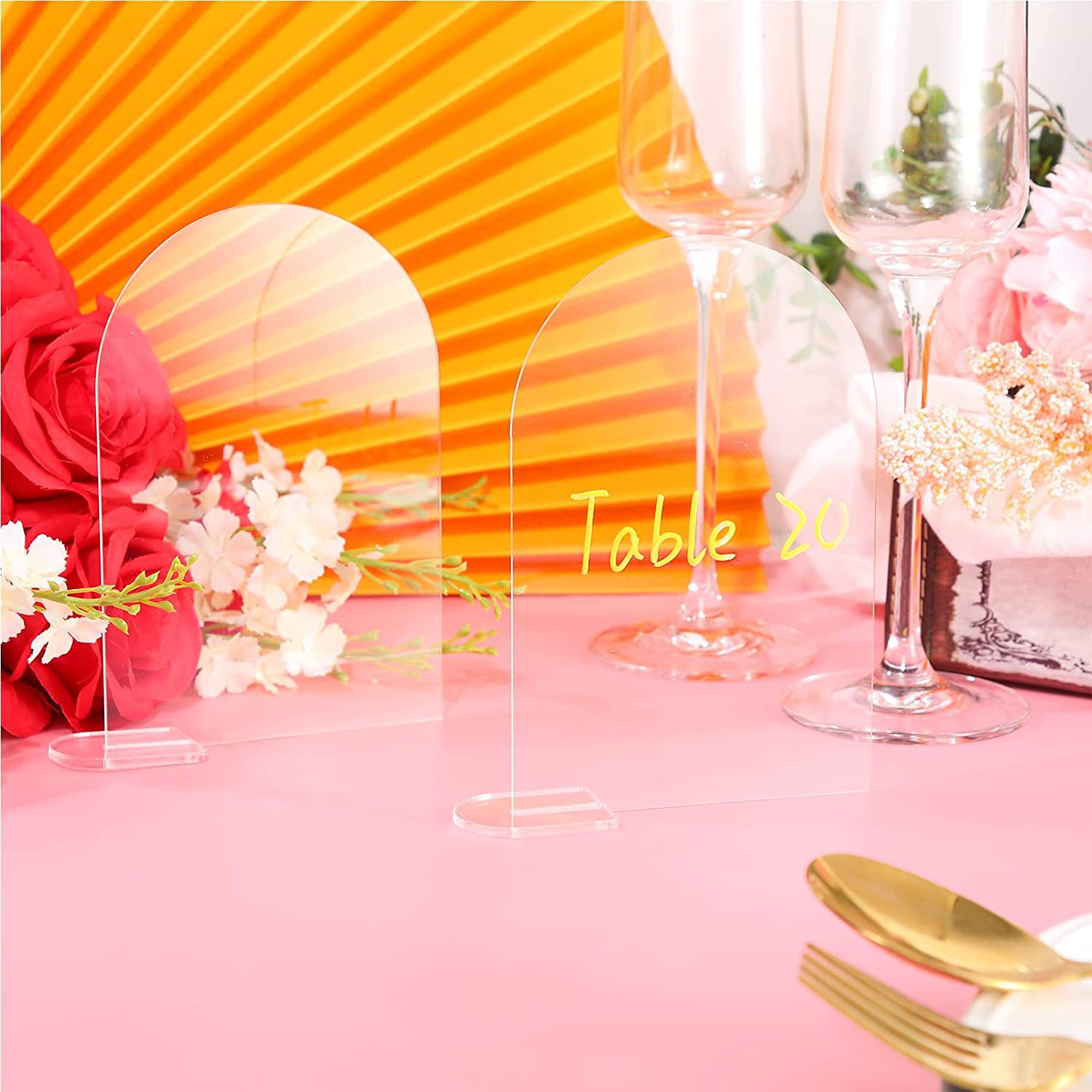 Panneau acrylique en arc transparent avec support, signes de nom vierges, porte-numéro de Table en arc, plaque pour décoration de mariage, 5 à 10 pièces
