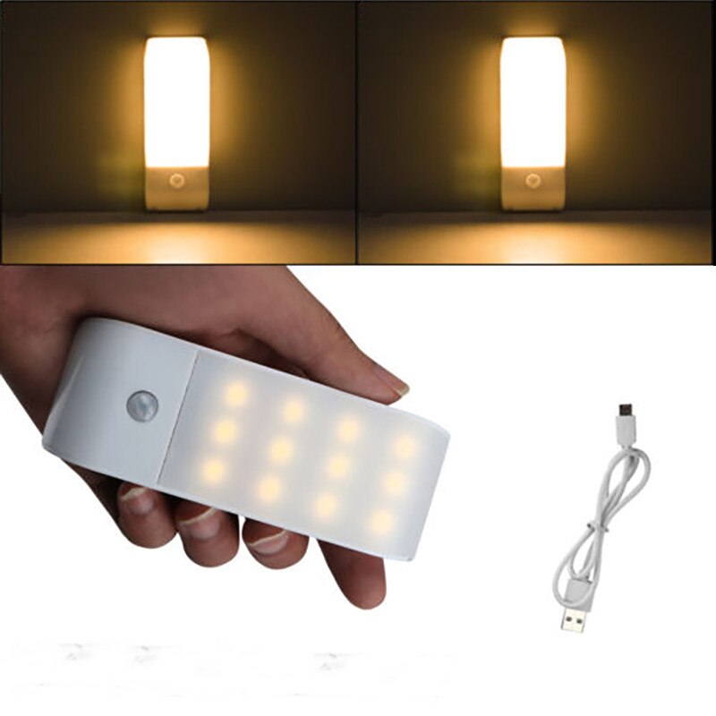 12 led usb oplaadbare keuken pir bewegingssensor led-lamp slaapkamer draagbare draadloze wandlamp nachtlampje led-verlichting voor thuis