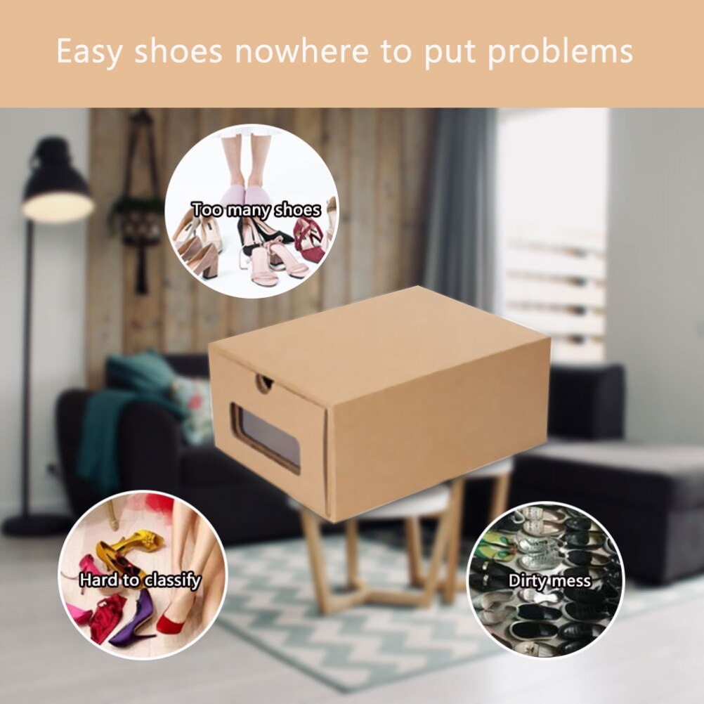 Kraft Paper Storage Box Packaging Box Wedding Party Small Transparent Drawer Shoebox Reusable Drawer Organizers Container