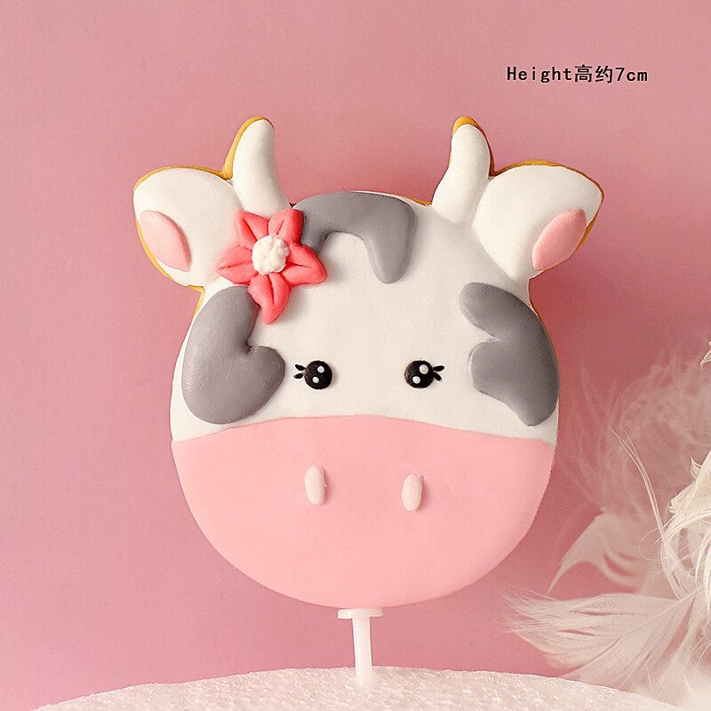 Pink Happy Farm cow tree Cake Toppers for kid's birthday cake Children's Day Party Baby Happy Birthday Supplies Lovely: 1pc RT024A