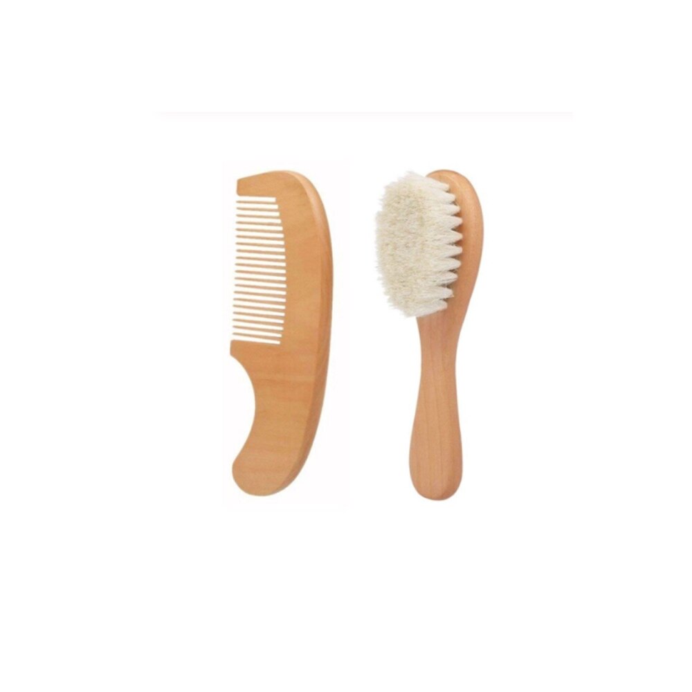 2pcs/ Set Baby Natural Wooden Comb Wool Hair Brush Newborn Infant Head Massager Portable Baby Hair Comb Bath Brush: Default Title