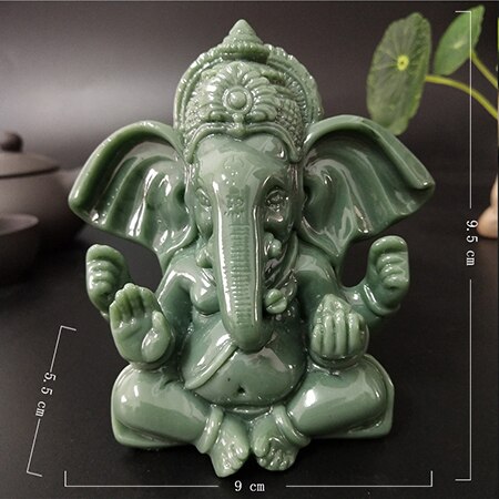 Ganesha statue buddha elefant gud skulptur menneskeskabt jade stenharpiks håndværk hjemmet have urtepotte dekoration buddha statuer: Grøn