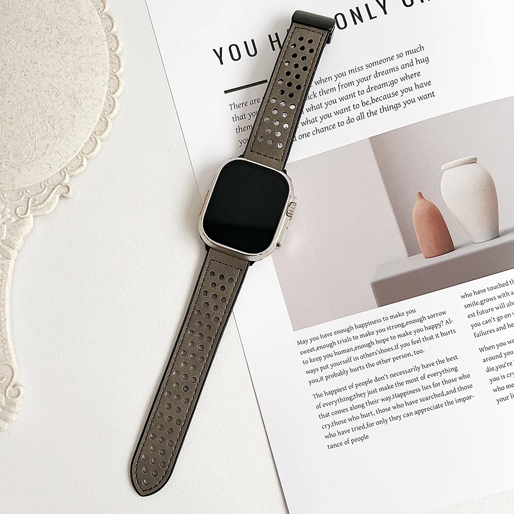 Magnetische band voor Apple Watch 10 Ultra 9 8 7 6 5 4 3 SE Ademende siliconen lederen band iWatch 49 mm 46 mm 42 45 41 mm 44 mm 40 mm: Red black / 14mm