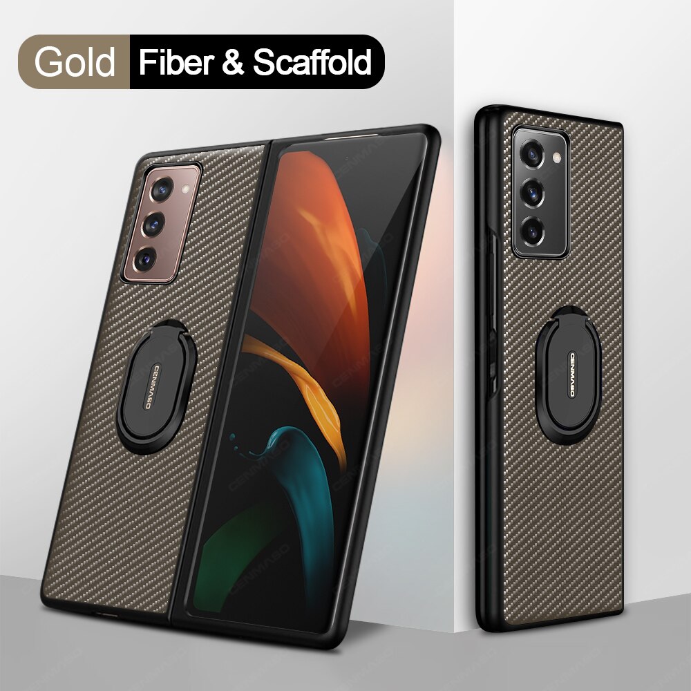 per Samsung galassia Z piega 2 Caso Ebaicase Originale in Fibra di Carbonio struttura con Il Supporto di Cuoio Della Copertura Posteriore per La Galassia Z piega 2 Caso: con titolare oro