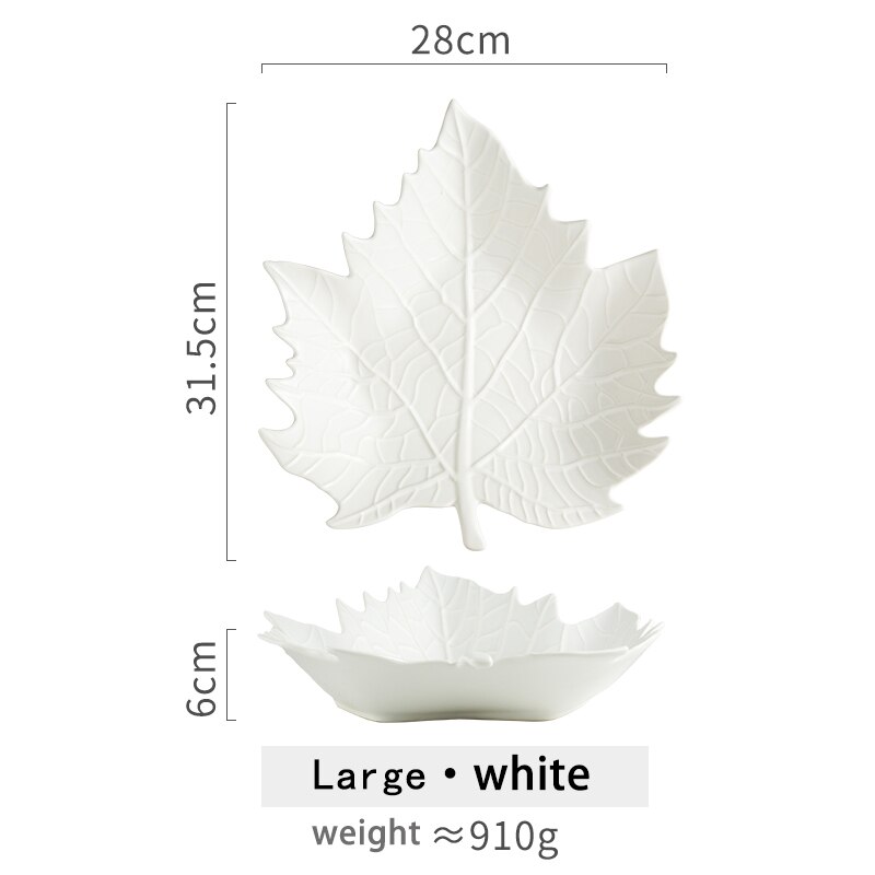 Creatieve Keramische Esdoornblad Plaat Snack Dessert Cake Candy Moer Schotel Fruit Salade Porselein Sleutel Sieraden Thuis Decoratieve Lade: Large white
