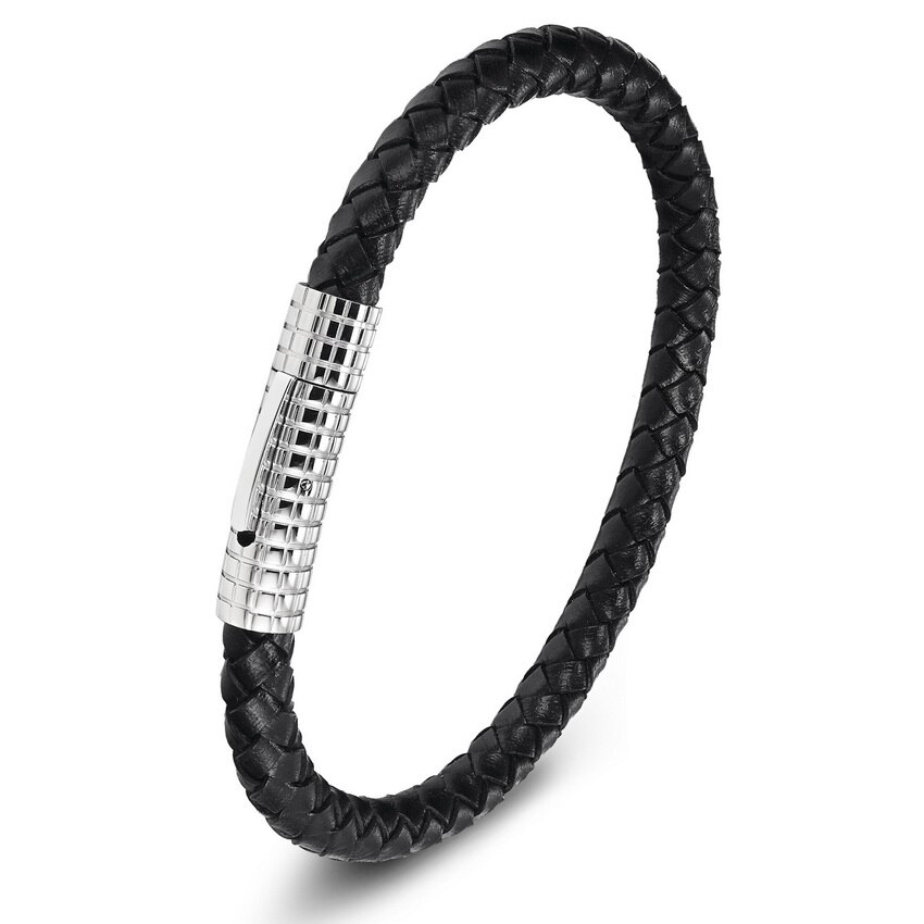 XQNI-pulsera de cuero genuino para hombre y mujer, brazalete de cuero con imán, pulsera de cuerda de acero inoxidable: style 5 / 19 cm