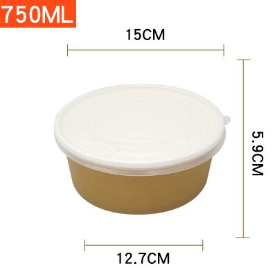 10pcs Round Disposable Biodegradable Kraft Paper Bowl Takeaway Soup Bowl Congee Bowl Disposable Paper Bowl Lunch Box with Lid: Cowhide 750ml