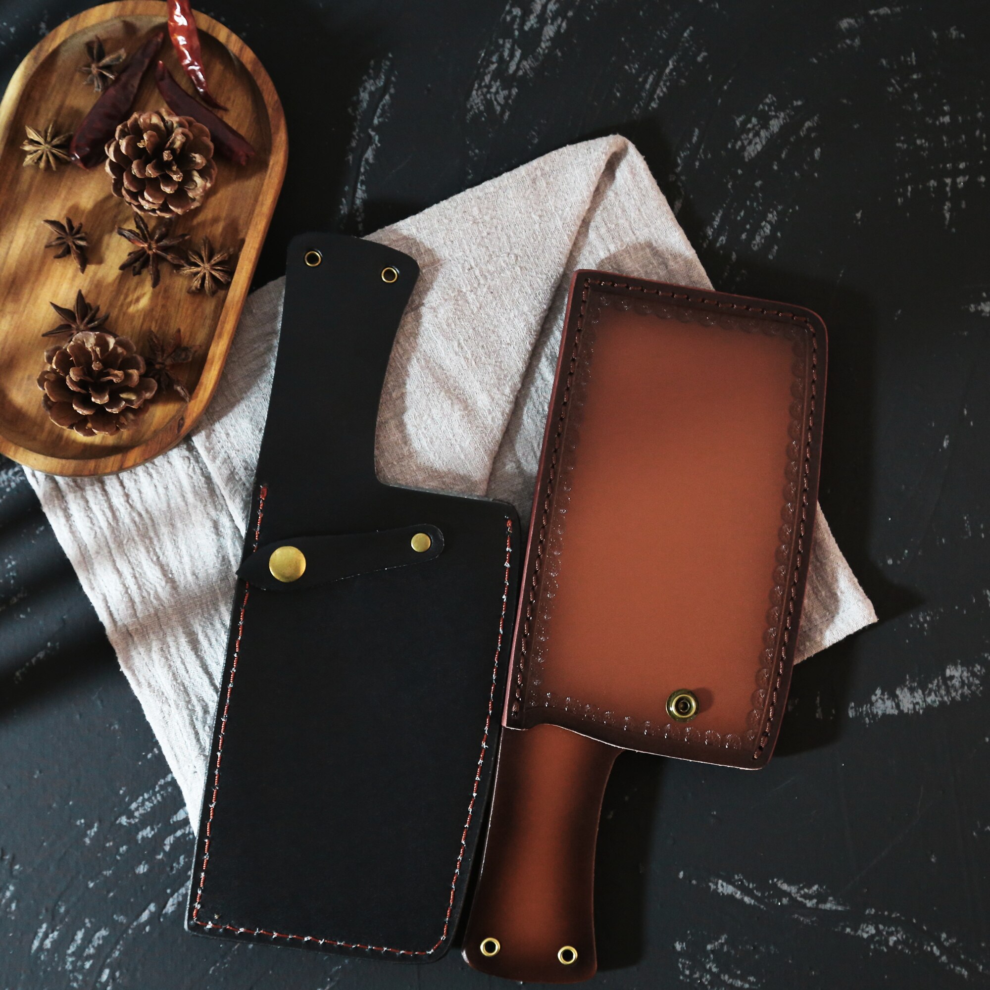 Knife Sheath Set Leather Case Kitchen Knives Edge Guard Protection Case Knife Sleeves Sheath For 7 Inch Cleaver Chopping Knives