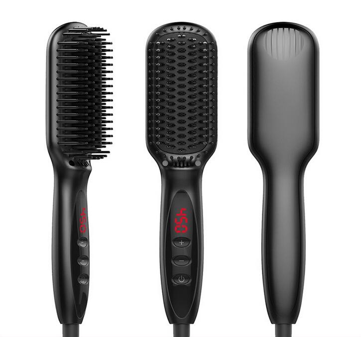 Hair Straightener Brush Quick Men's Straightener Beard Comb Magic Hair Straightener Brushes Hair Styling Iron Beard: Black / EU