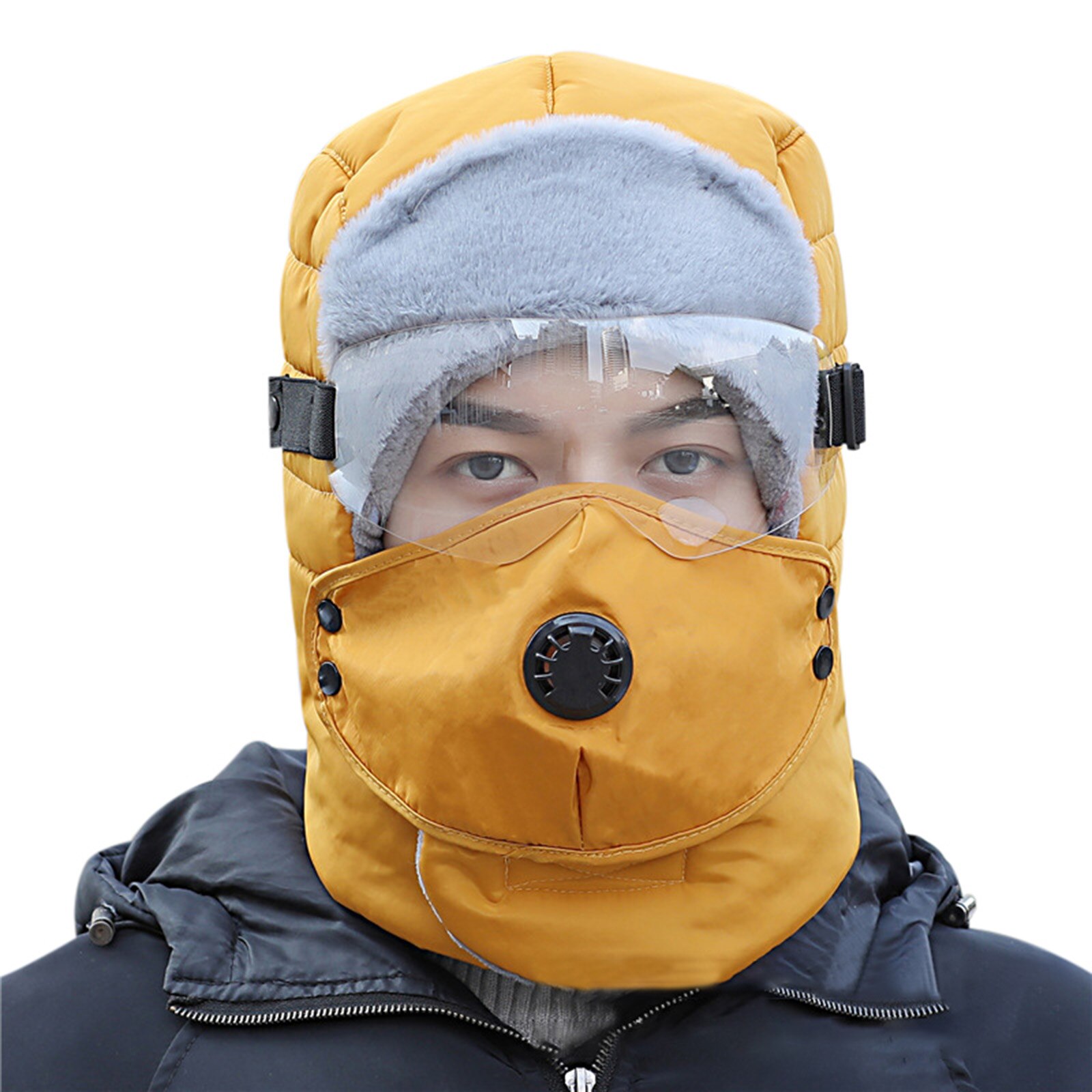 Full Protection Warm Waterproof Winter Hats With/Without Glasses for Riding Bike Motorcycle Outdoor d88: Yellow  With Anti-fo