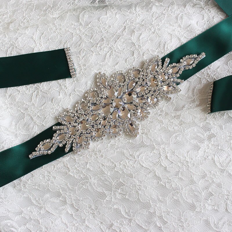Bridal Crystal Wedding Accessories Satin Dress Belt Ribbon Waistband Sash for Evening Prom Dresses