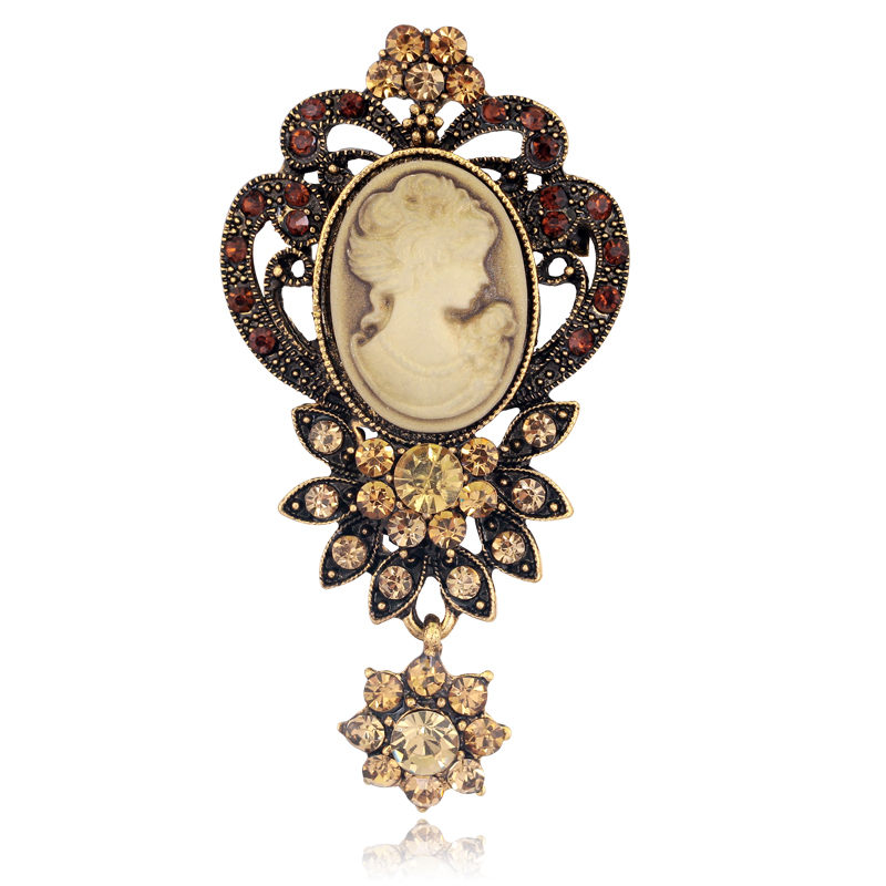 Estilo Vintage victoriano camafeo de Reina antiguo boda belleza broche Pin joyería: Oro champán