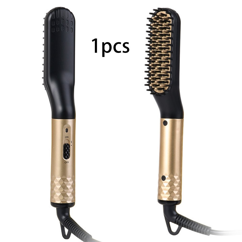Men'S Multi-Function Straight Hair Comb Beard Style Combing Type Hair Comb Ceramic Hair Straightener: gold Bubble bag EU