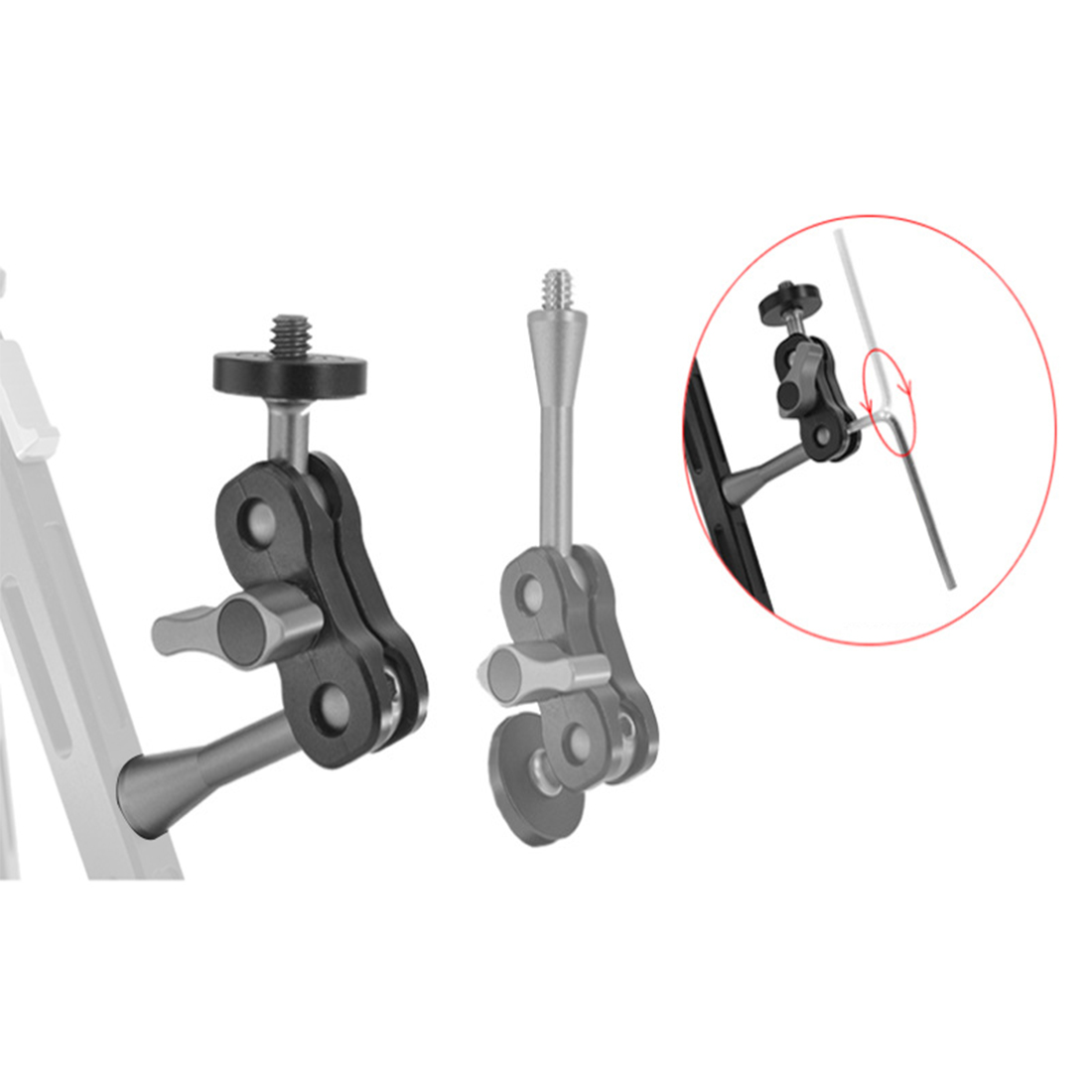 Chaussure chaude multifonction à double tête sphérique, pour trépied 1/4 pouces, bras magique, adaptateur Super pince articulé pour moniteur, lumière LED, appareil photo DSLR