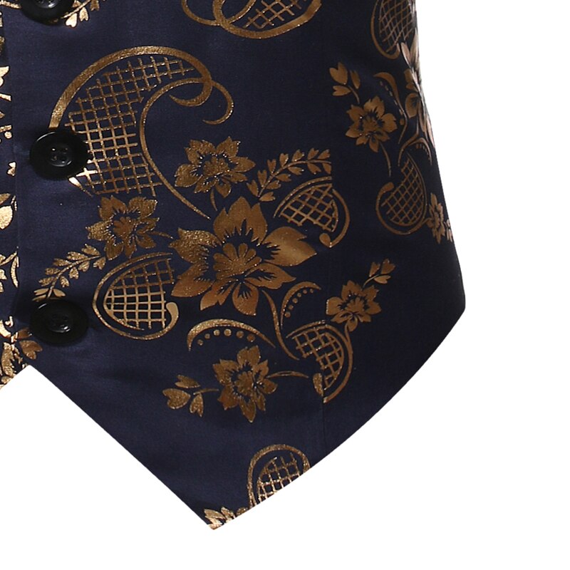 Heren klassieke v-hals pak vest gouden paisley folie print jurk vest mannen dj club gala vest mannen gilet kostuum heren