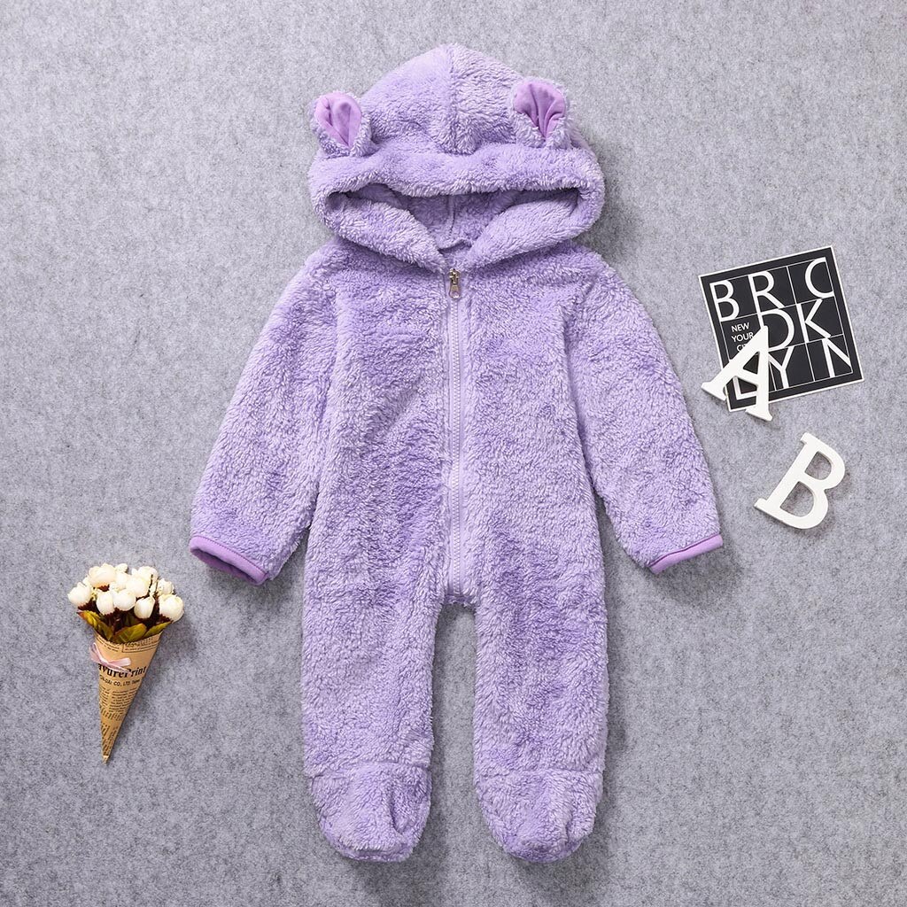 -né Bébé Garçon Hiver Polaire Jumpsuit Solide Barboteuse À Capuche Manteau Vêtement D'extérieur