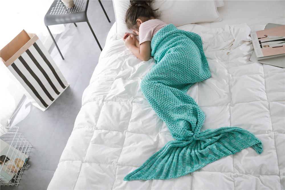 Baby fisk hale tæppe spædbarn strikket tæppe børn sofa tæppe børn havfrue tæppe tegneserie afslappet tæppe: 001