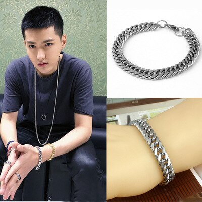 Armband Voor Mannen Dubbele Link Chain Armbanden Mannelijke Sieraden 1Pc Stijlvolle Rvs Silverly Bali Vossestaart Ketting