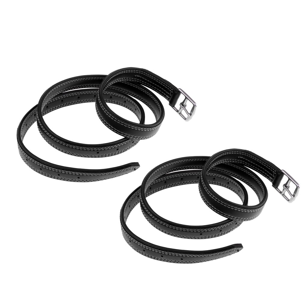 2 pièces 130cm 26mm equitation equitation étriers ceinture cuirs avec boucle inox noir/rouge: Black