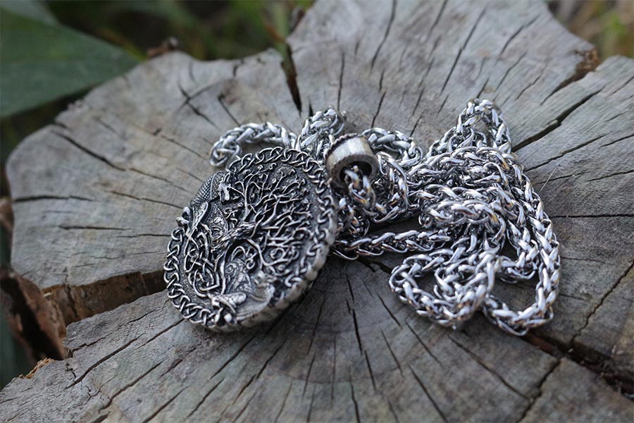 Lanseis 1 stks Twee wolven sigil opdracht Celt wolf hanger twee wolven levensboom en wereld boom sieraden viking mannen ketting