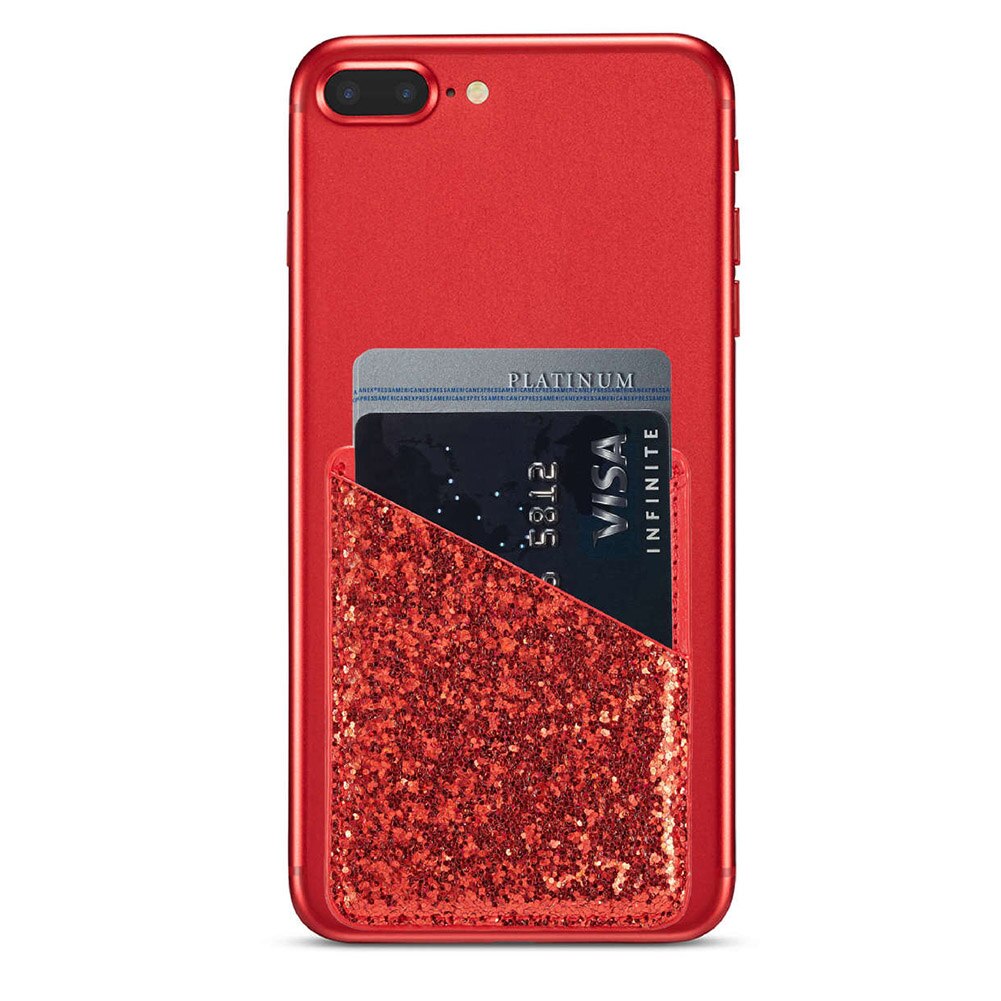 Self-adhesive Sequin Decoration Practical Purse Stick On Phone Mini Credit Pocket Card Holder Business Wallet Ultra Slim: Red